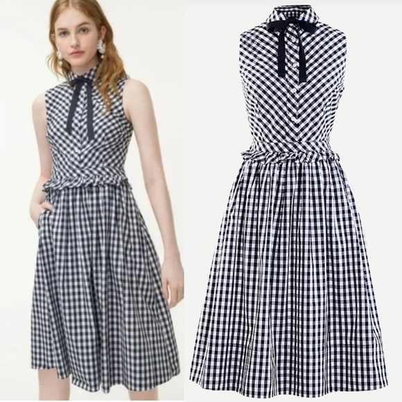 J. Crew Dresses & Skirts - J.Crew Shirtdress in Gingham Print Navy White size 14